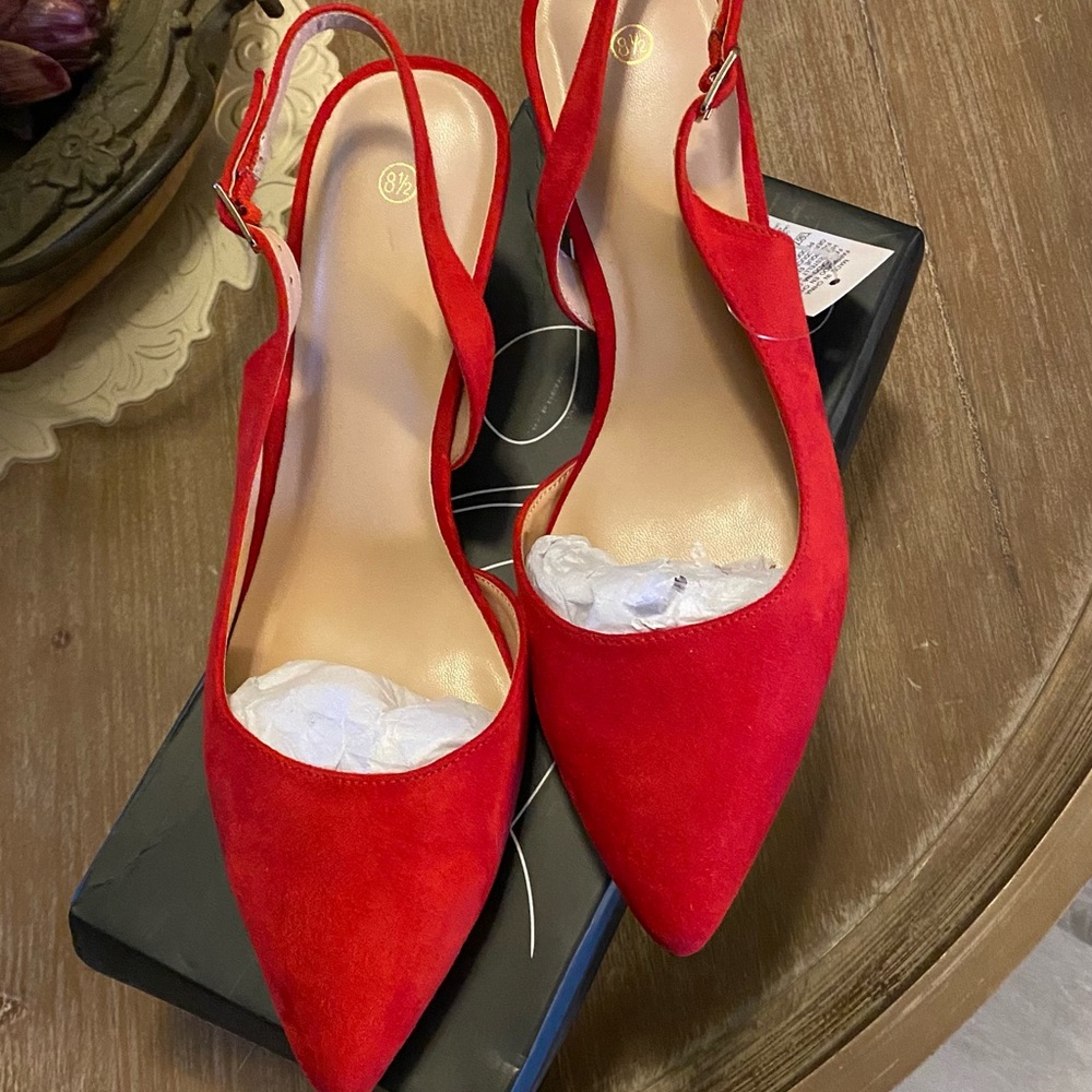 Red Pointed-Toe Slingback Heels by